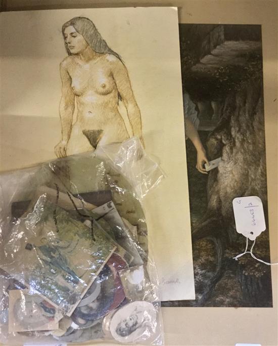 Unframed nude, photos, etc